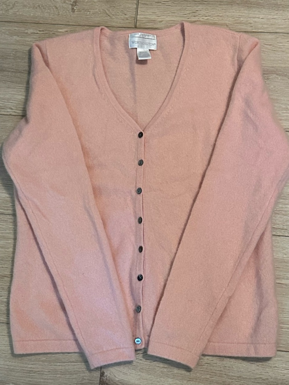 Worthington -%100 Cashmere Pastel Pink  V-Neck Button Spring Cardigan